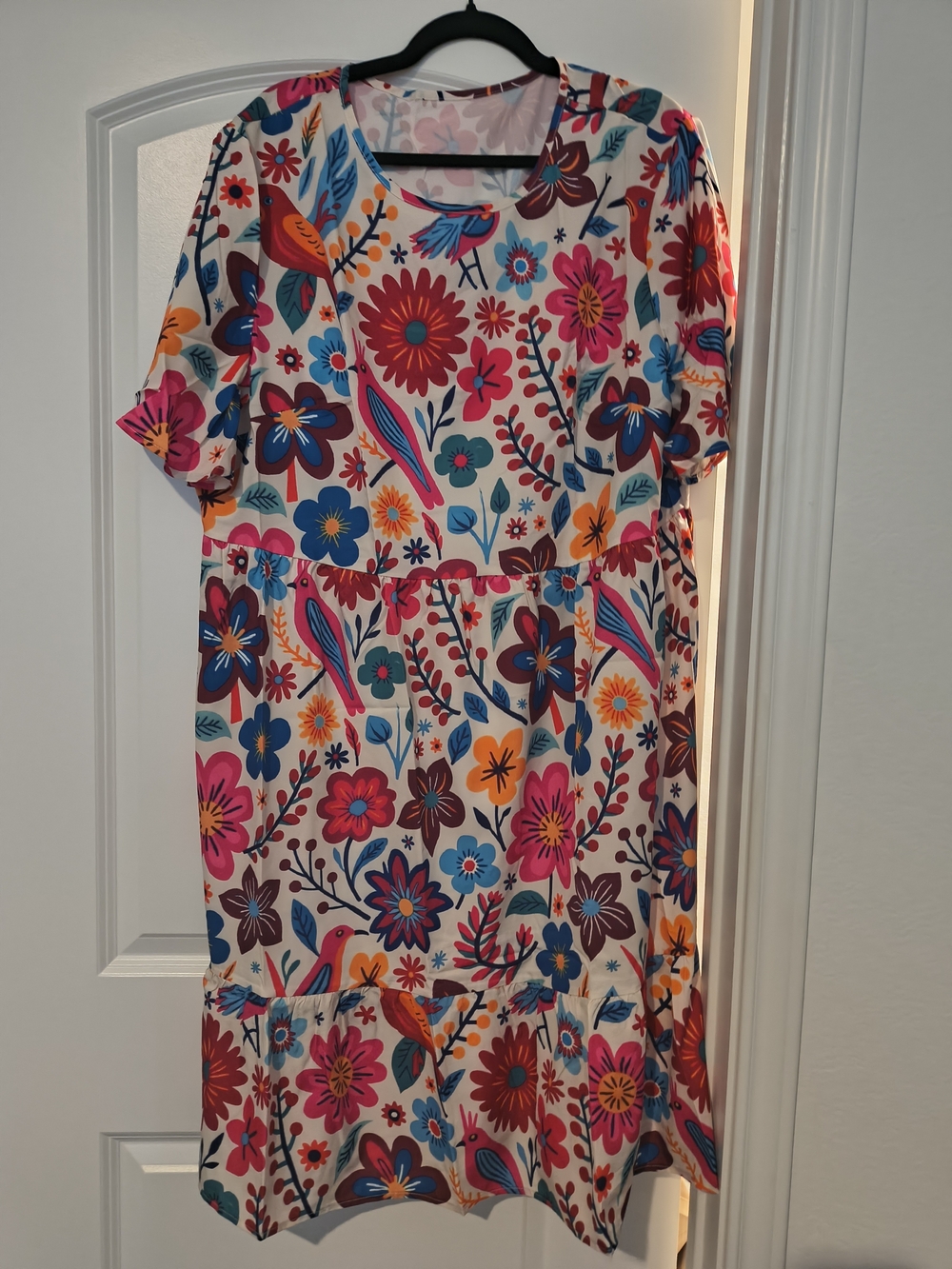 SHEIN White Midi Dress with Bright Floral Print